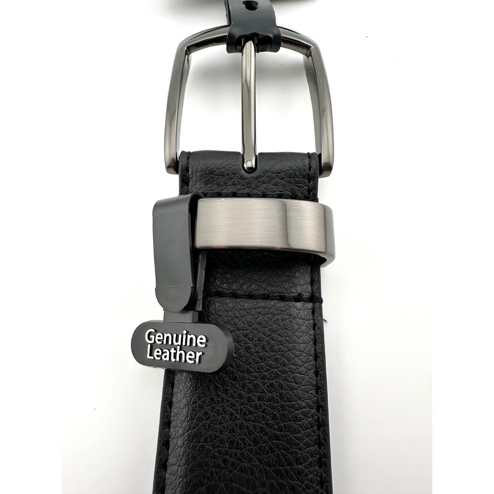 TALLIA Men's 36 Black NWT Genuine Leather Belt‎ Brushed Gray Nickel Buckle - Picture 2 of 7